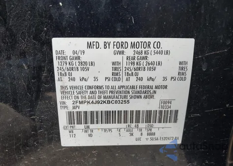 2019 Ford Edge Sel from USA, damaged, VIN 2FMPK4J92KBC03255